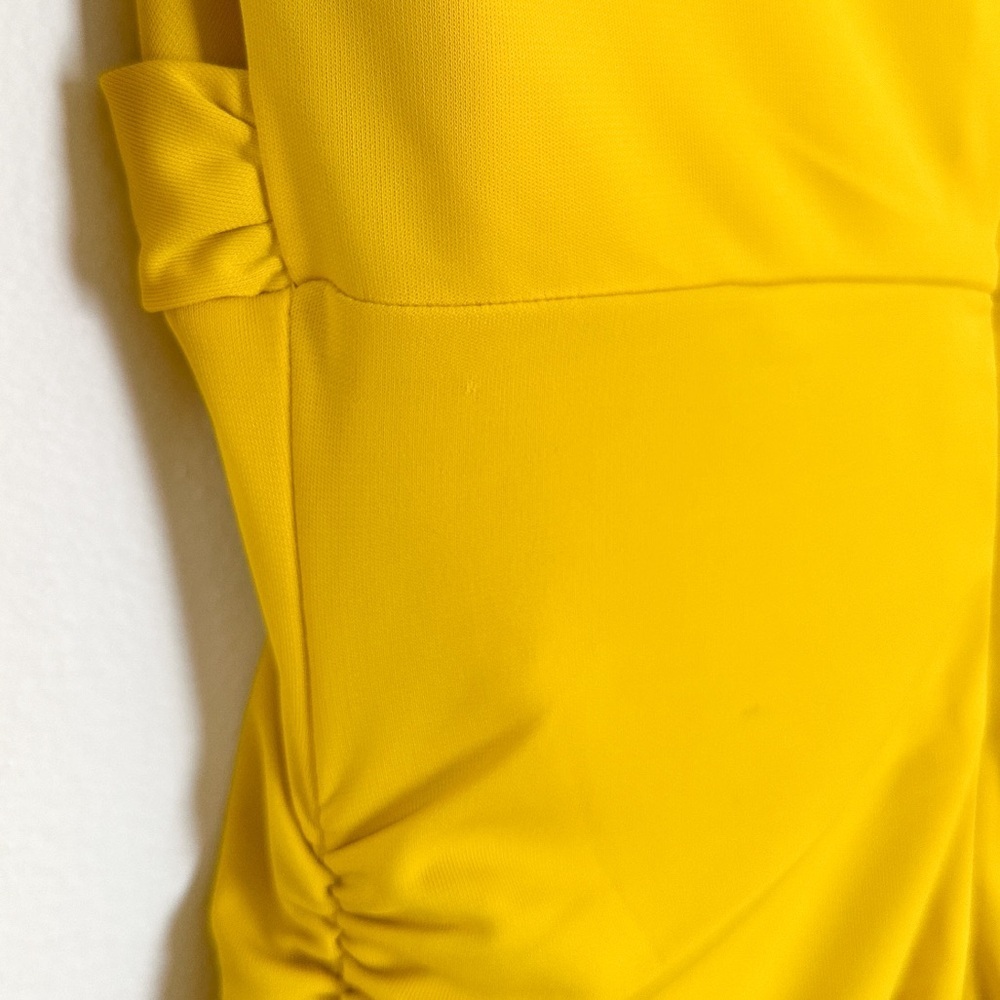 NEW Cinq A Sept Yellow Long Sleeve Ruched V Neck Miah Mini Dress - Picture 7 of 8